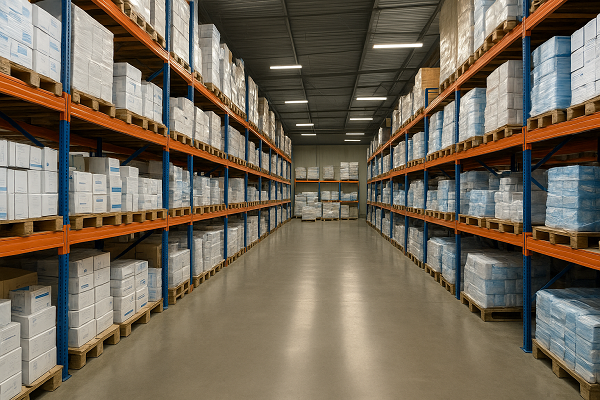 Medical supplies in a warehouse